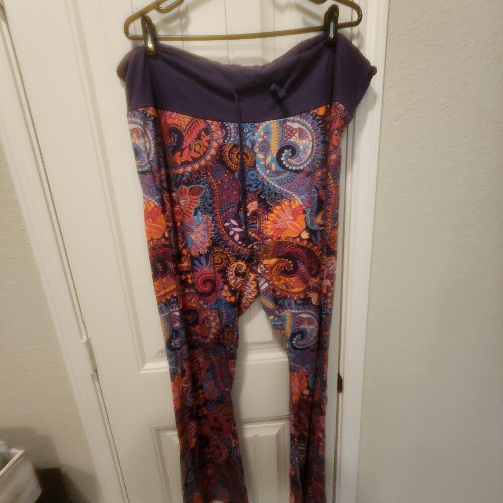 HDE Womens Pajama Pants Wide Leg Sleepwear Casual Loose Lounge Purple Paisley 3X